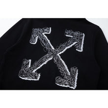OW embroidered line arrow pattern pullover hooded sweater