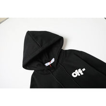 OW large letter print pattern fleece hooded sweater